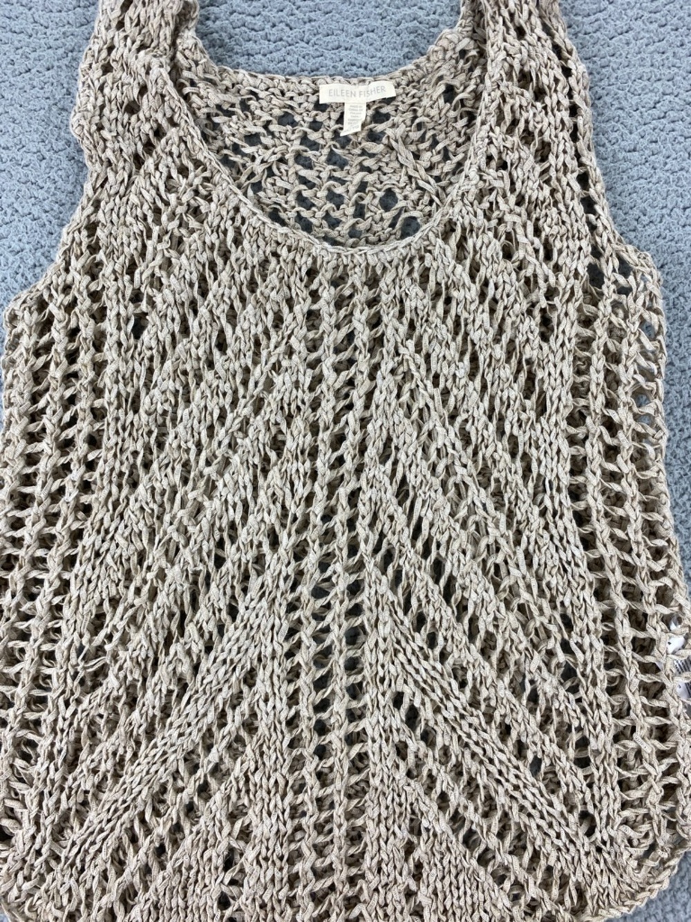 Eileen Fisher XL Open Knit Linen Blend Crochet Tank Boho Lagenlook Layering Top - Picture 5 of 13